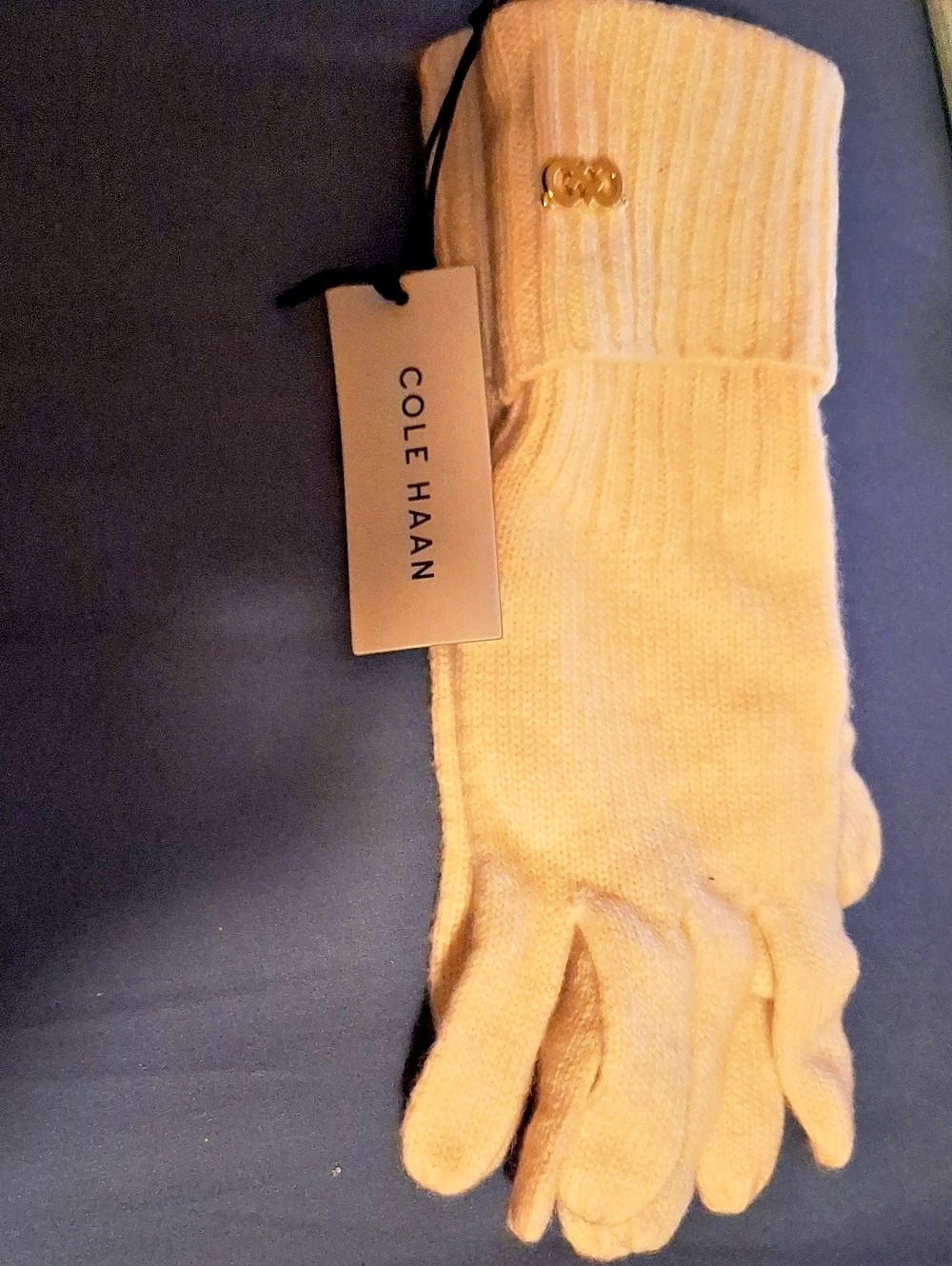 Cole Haan Diagonal Rib Glove Rib Knit Gloves in Cream NWT